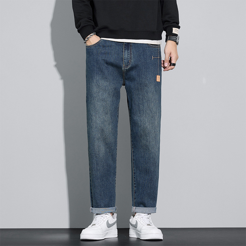 简约设计休闲直筒牛仔裤男秋冬季经典复古风百搭宽松弹力牛仔高清大图