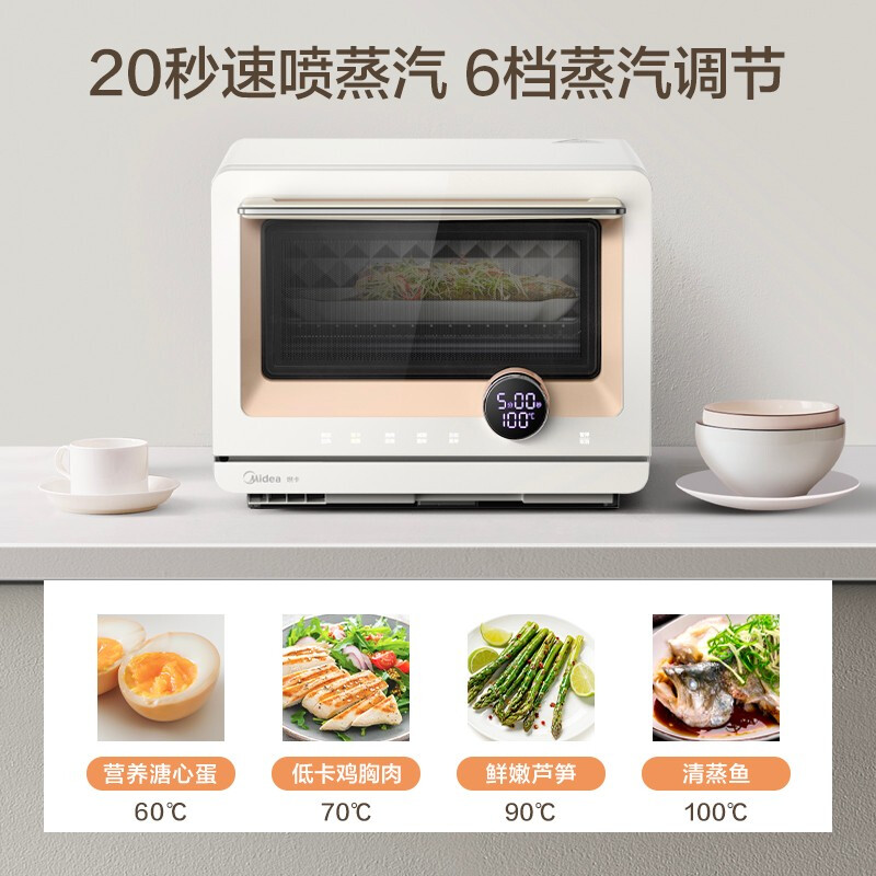 美的(Midea)PG2010W 家用微蒸烤一体机微波炉蒸箱烤箱智能远程操控 mini微蒸烤杀菌消毒简约白高清大图