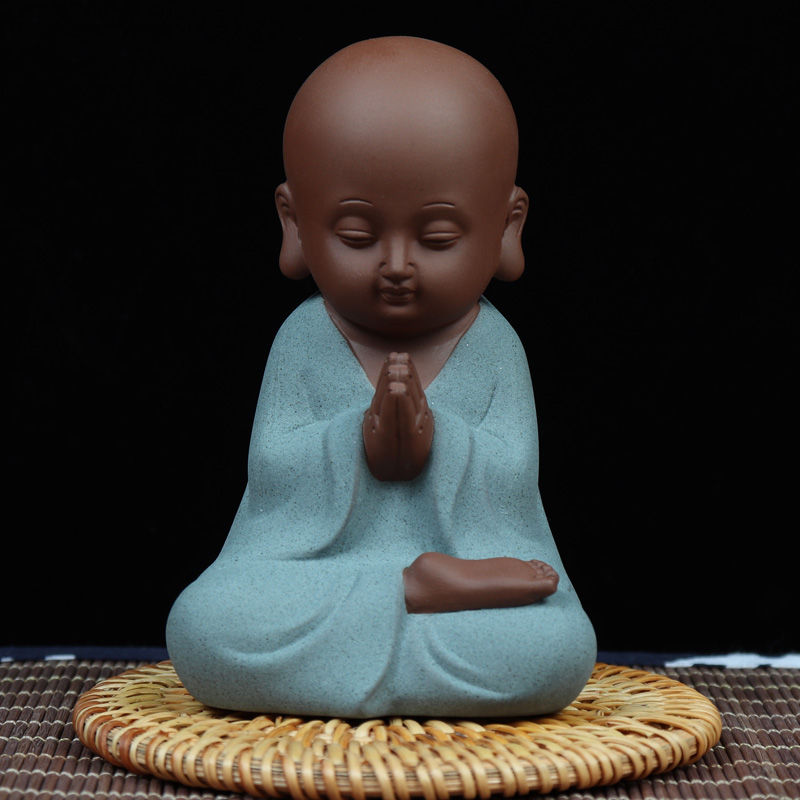 宇轩 紫砂小和尚茶宠摆件茶艺小佛可养创意陶瓷手工精品小沙弥 祈福兰