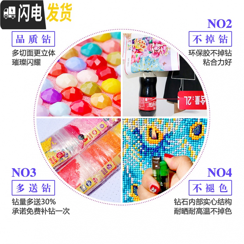 三维工匠5D钻石画满钻花开富贵孔雀贴钻十字绣线绣满绣钻石绣2019新款客厅 炫彩AB异形钻-背景不贴150*64CM高清大图