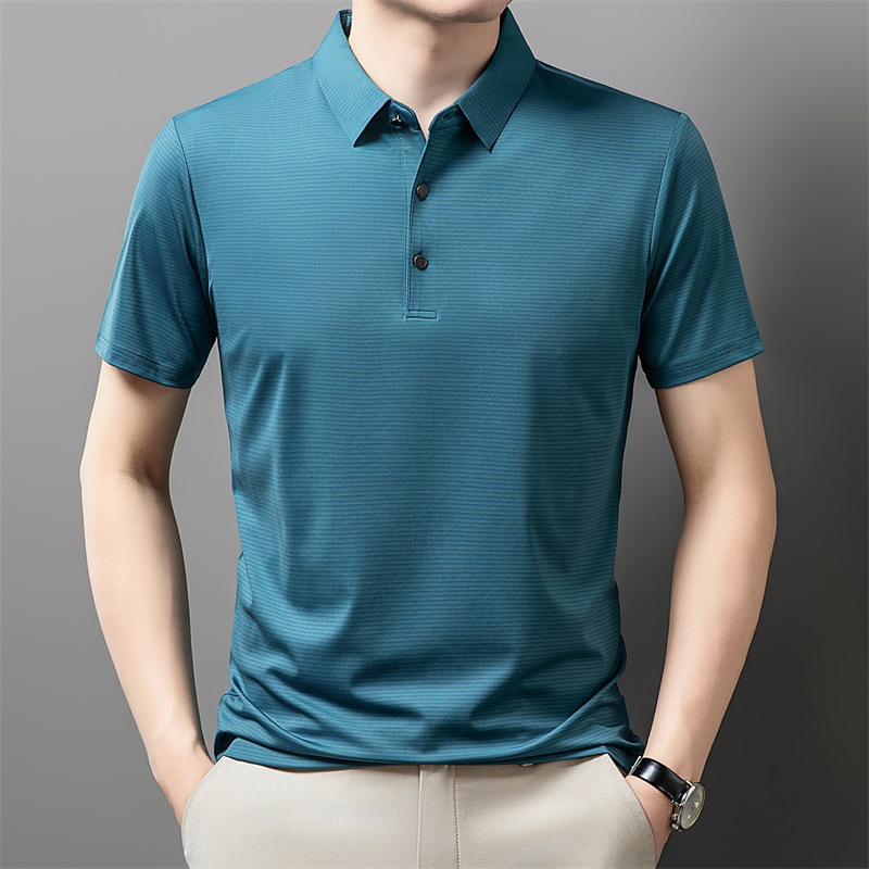 夏季短袖冰丝polo衫中年男士商务休闲翻领t恤男衬衣领爸爸装高清大图