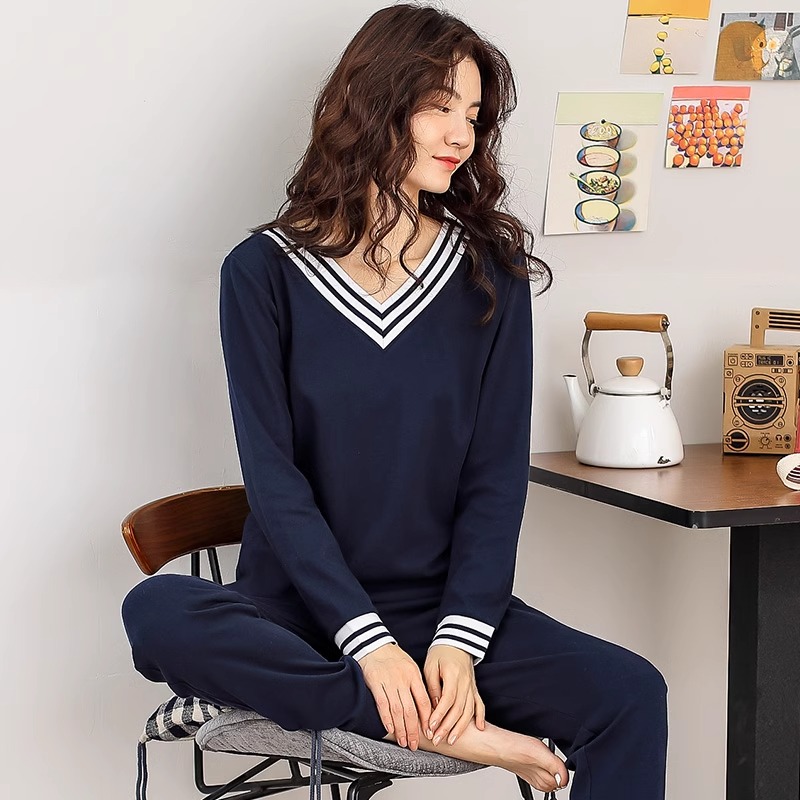 新款啄木鸟睡衣女春秋季纯棉长袖休闲运动全棉家居服套装可外新高清大图