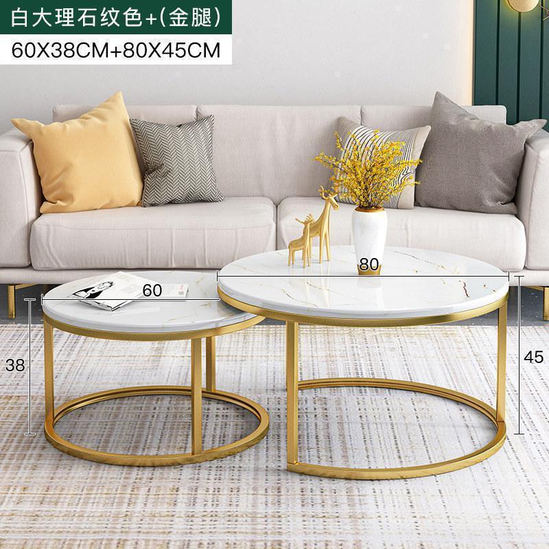 森美人北欧轻奢茶几桌客厅家用仿大理石小茶几简约小户型铁艺小圆桌 白色大理石纹+金腿（80+60）
