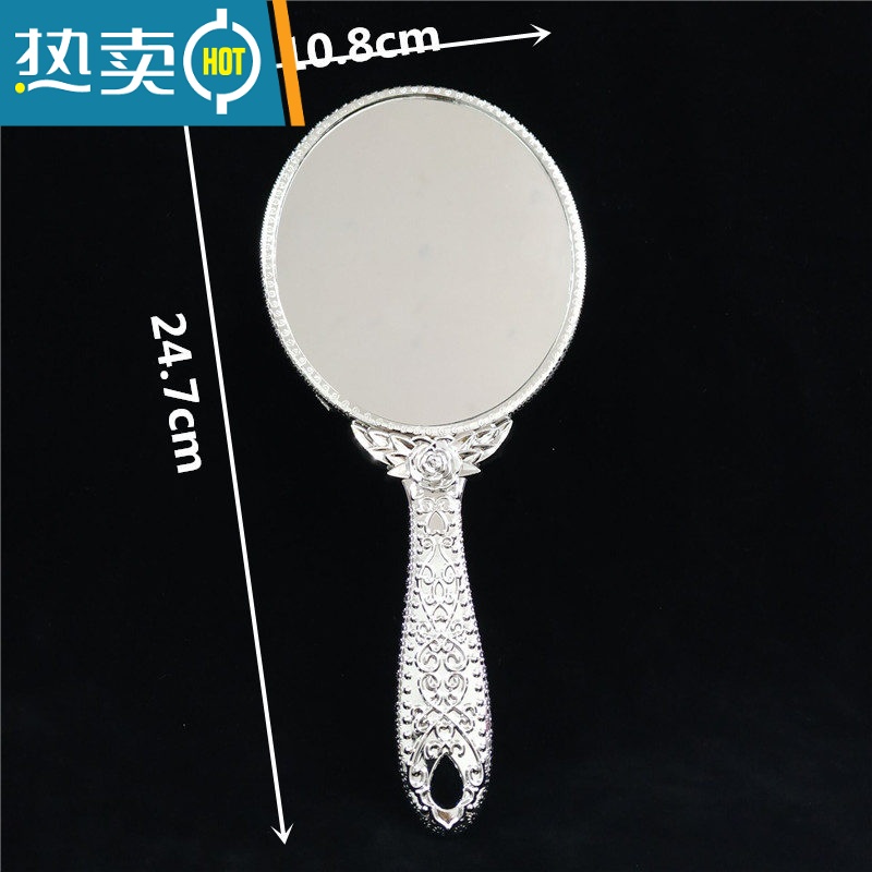 敬平手柄化妆镜欧式复古雕花公主镜 美容镜纹绣小镜子 高清便携手持镜便携式用镜 椭圆银色大号高清大图
