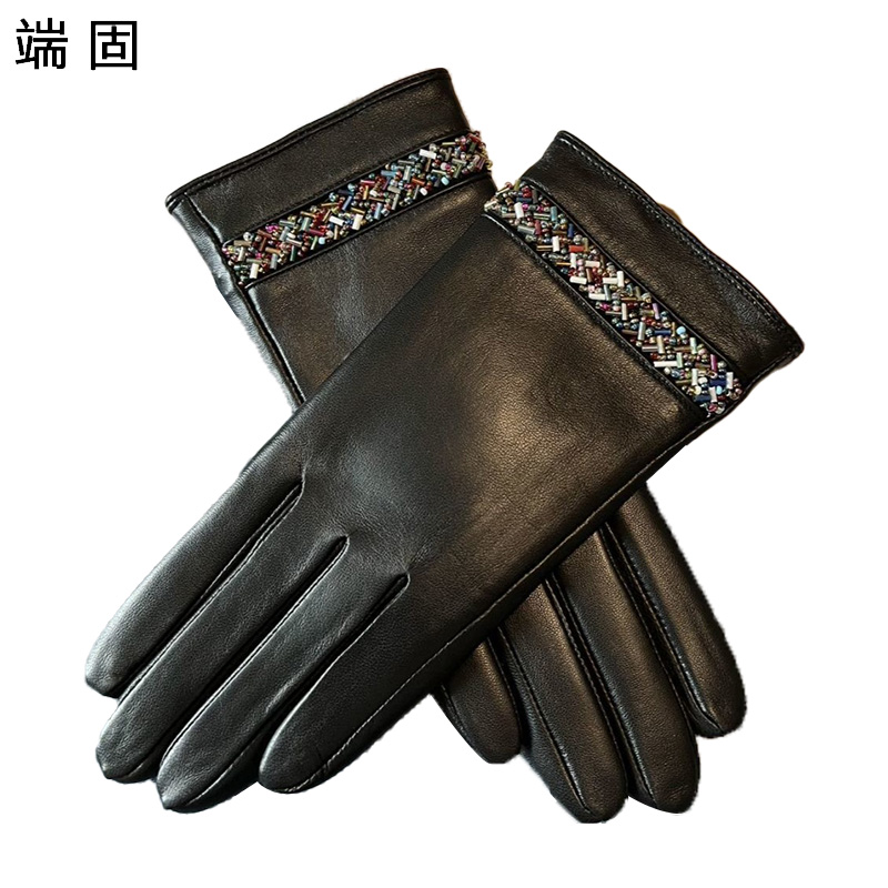 端固女士触屏加绒羊皮手套盒装D12T/副高清大图