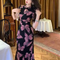 国风新中式改良夏季旗袍蝴蝶印花连衣裙复古气质新款短袖长裙子潮 XXL 图片色