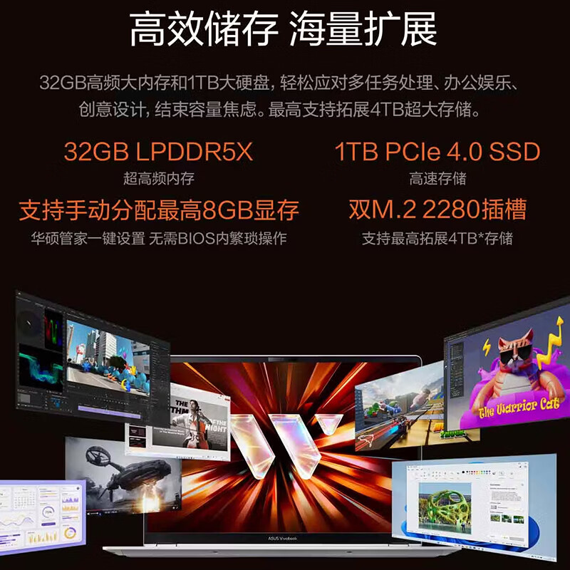 华硕无畏Pro16 锐龙版 2026 AI轻薄本笔记本电脑(锐龙AI9 H465 32G 1T 1100尼特OLED)高清大图