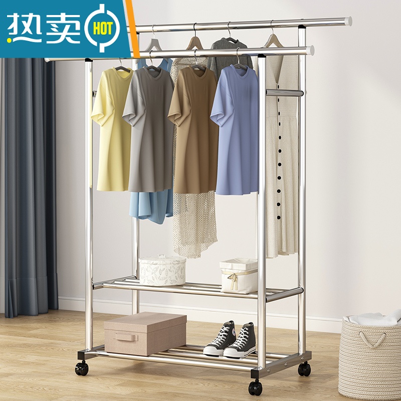 敬平单杆式不锈钢晾衣架落地折叠卧室内阳台家用伸缩凉挂衣服晒架子杆 升级款可伸缩1.5米-2.4米[送防风钩,袜夹,轮子]高清大图