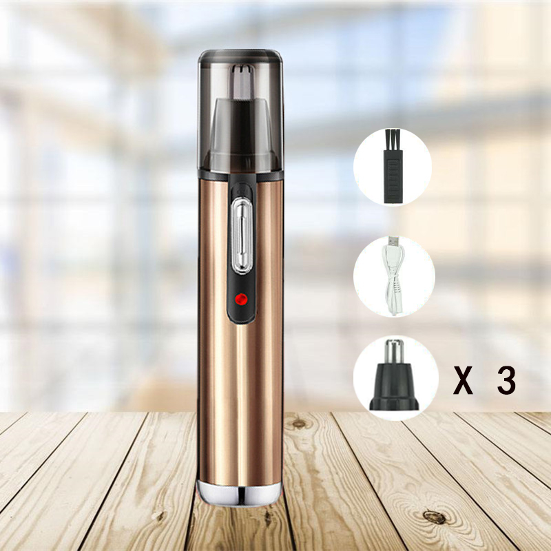 妖怪鼻毛修剪器男电动神器充电式修刮剃清理器男士鼻子毛男用鼻孔剪刀 金色款+清洁器+充电线+替换头3