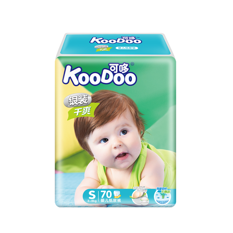 可哆（KooDoo）纸尿裤 银装干爽婴儿尿不湿 小号S码70片【4-8kg】