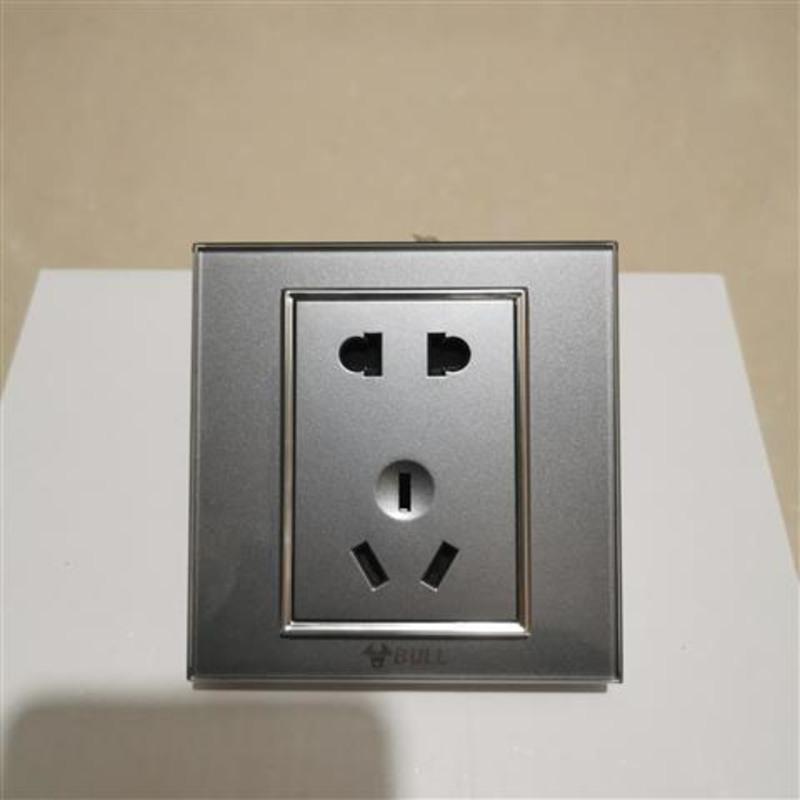 公牛开关插座高晶钢化玻璃面板五孔usb空调插座一开两开双控g22灰空白