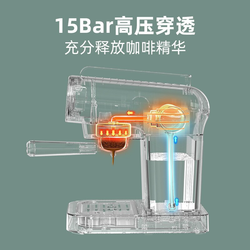 摩飞电器(MORPHY RICHARDS)咖啡机家用复古意式可打奶泡1.2升大容量水箱KFJ-B12X1高清大图