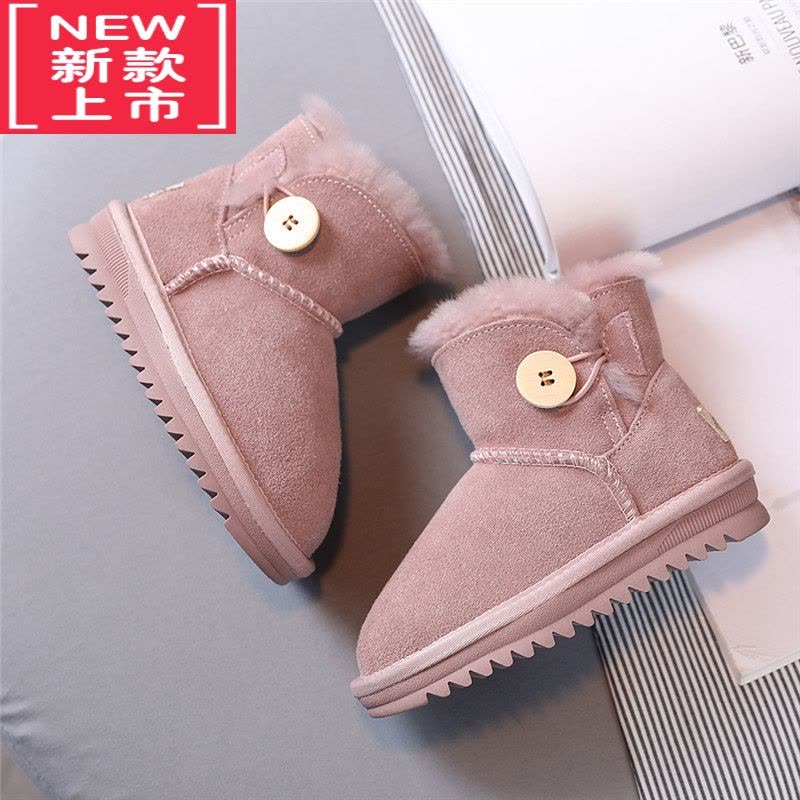 可莉允一体儿童雪地靴男女童短靴子冬季中大童加厚亲子雪地棉女防水图片