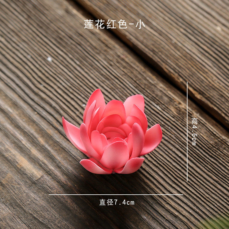 纯手工陶瓷莲花白色粉艺术品家居搭配博古架根摆件 三维工匠 手工莲花(红色小)高清大图
