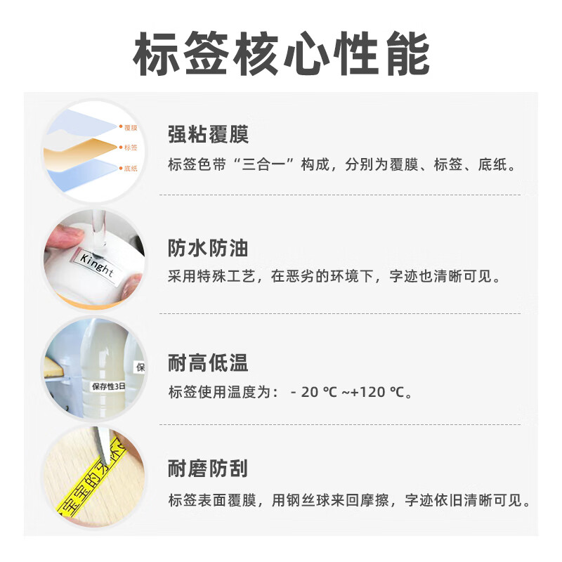 普贴 标签带标签纸标签打印机色带18mm 适用兄弟标签机白底黑字TZ2-241 单位:支高清大图