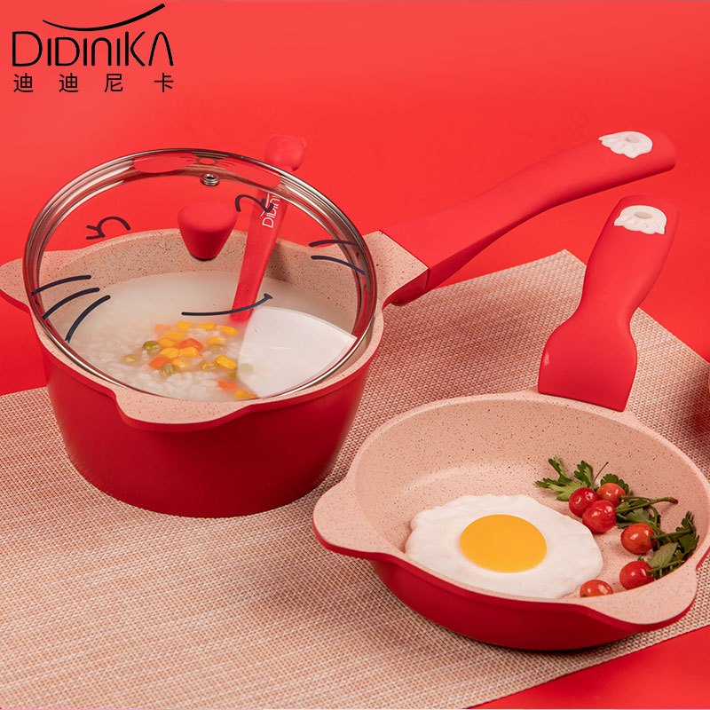 韩国迪迪尼卡（Didinika）宝宝辅食锅婴儿守护猫奶锅小锅平底锅煎锅炒锅麦饭石不粘锅煮面热牛奶锅