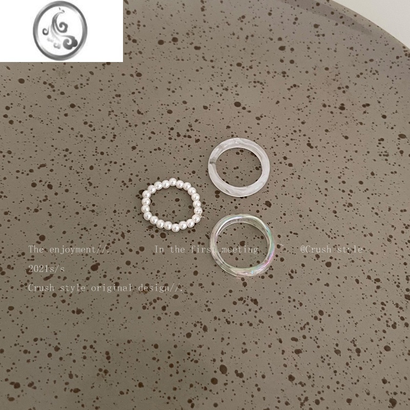 JiMi亚克力珍珠戒指套装女夏季法式复古高级感设计小众食指戒韩系指环