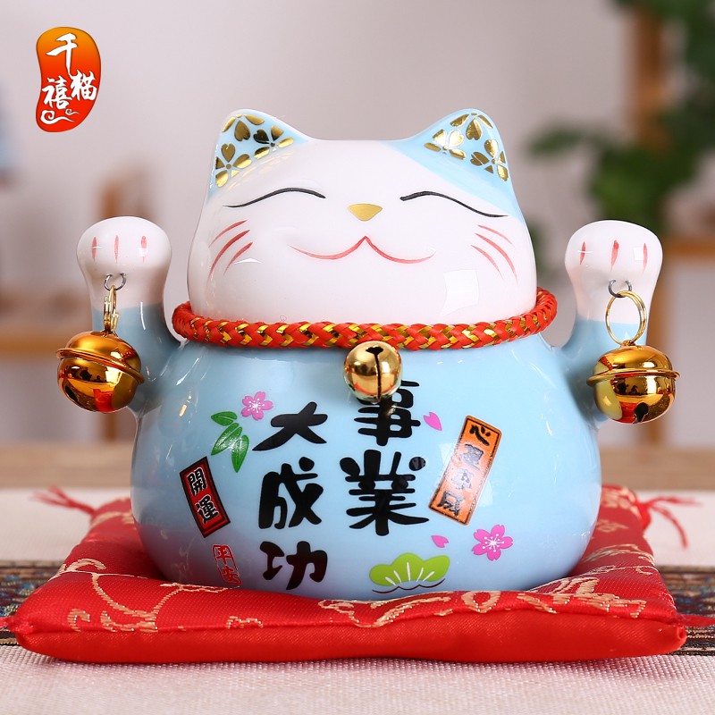 正版猫摆件 小号办公室桌面陶瓷存钱储蓄罐家居创意礼品车摆 三维工匠 4.5寸粉色幸福满满猫高清大图