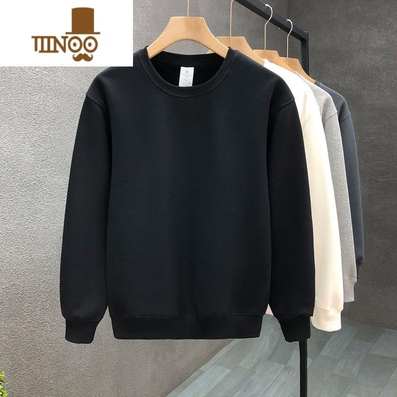 YANXU简约纯色内搭加绒卫衣男冬款圆领白色上衣2023新款长袖图片