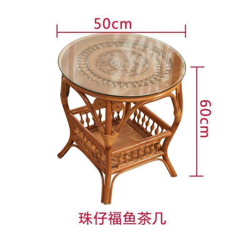 汐岩真藤茶几藤编卧室小茶几藤制实桌客厅桌子家用阳台茶几桌竹制 福鱼珠仔茶几赠送钢化玻璃整装