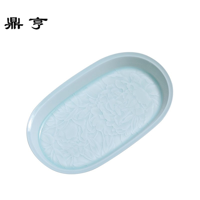 鼎亨纯手工精影青茶盘 牡丹纹陶瓷餐盘景德镇椭圆茶具茶台托盘
