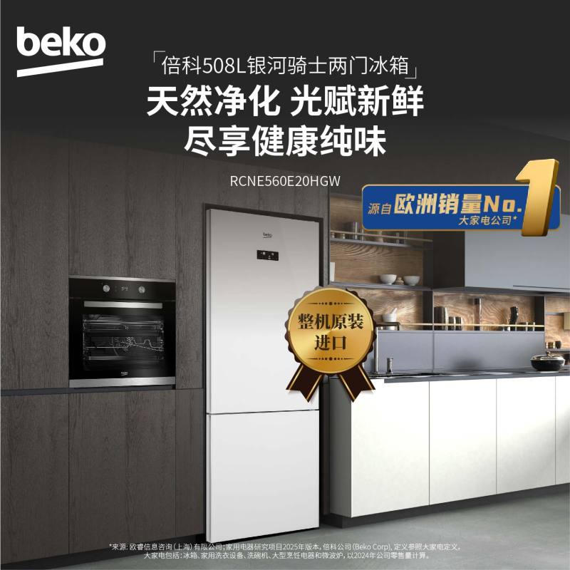 倍科大容量白色玻璃两门冰箱 RCNE560E20HGW