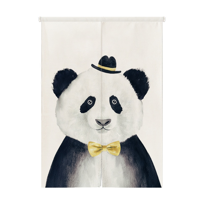 美帮汇定制帘北欧布艺帘隔断帘卧室厨房卫生间棉帘风水帘布帘半帘 手绘熊 定制尺寸（联系客服）一体式（送伸缩杆）