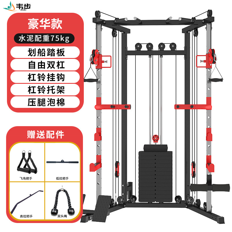 韦步小飞鸟龙门架综合训练器家用室内家庭多功能健身器材卧推深蹲架(豪华款+2.2米杠铃杆+100KG杠铃片)