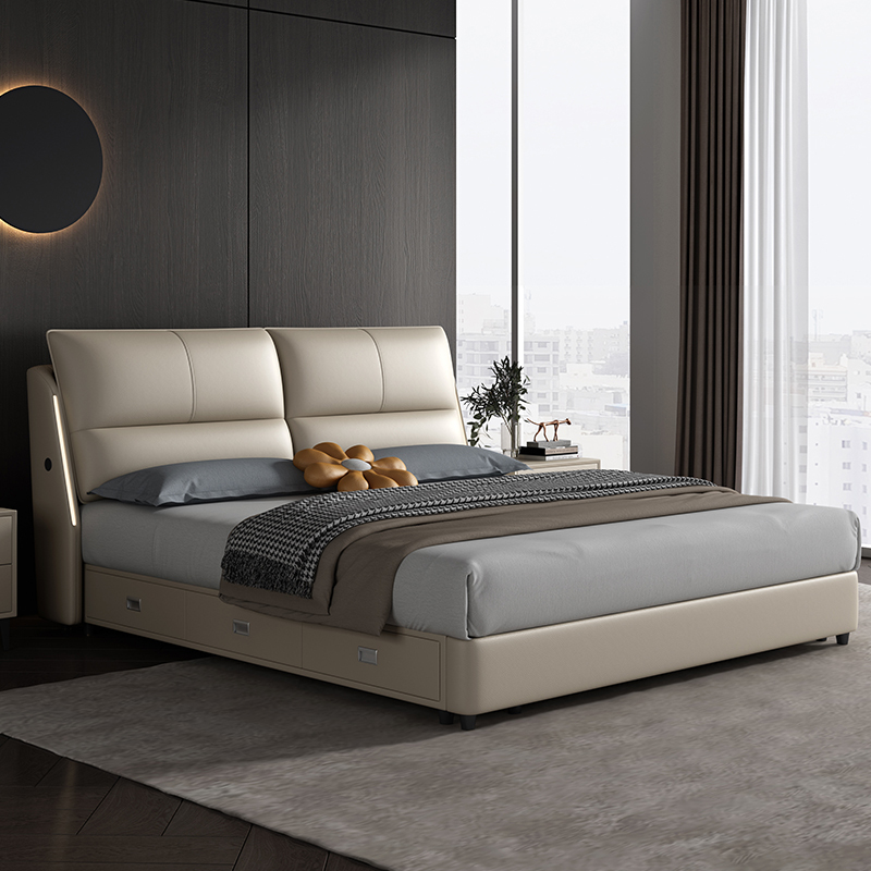 mrku意式主卧室真皮床高箱多功能轻奢双人简约北欧883a