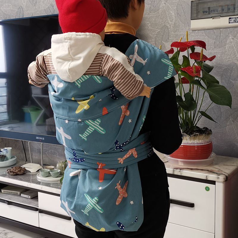宝宝出行四季通用背带婴儿后背式老式传统背巾四川贵州小孩背裙多蓝色