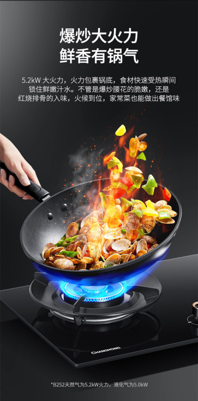 长虹(CHANGHONG)5.0kW猛火 66%一级能效 全保洁纯铜火盖 四效聚能炉架 液化气20Y灶具JZY-B252高清大图