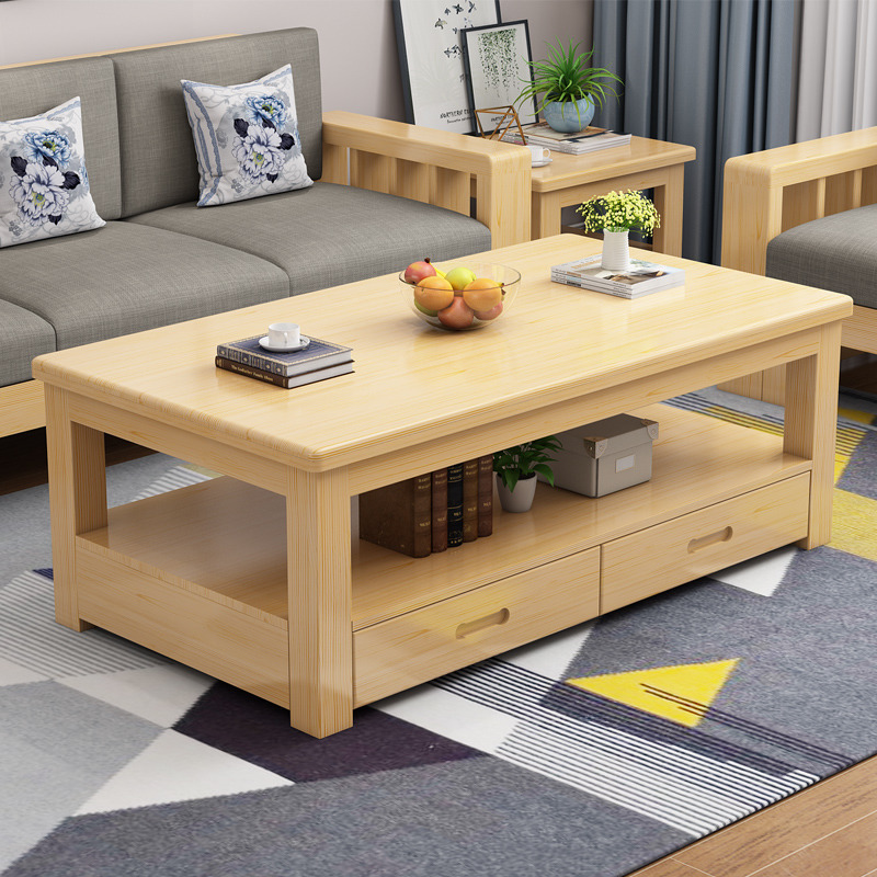 尋木匠实木茶几简约现代客厅茶桌家用简易茶几小户型带双抽多功能小茶