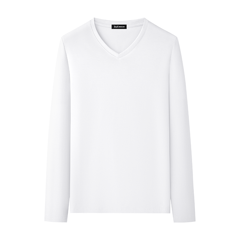 猫人50S丝光莫代尔棉V领长袖T恤2026新款春秋男士打底衫内搭上衣高清大图