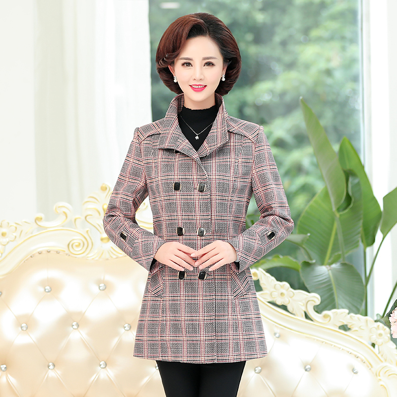 装风衣女中长款格子外套宽松中老年50岁60中年人冬季上衣风衣女视频