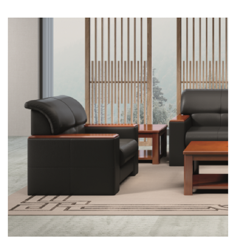 沃盛 黑真皮sd-1032 办公沙发简约办公室商务接待会客2个单人位1个