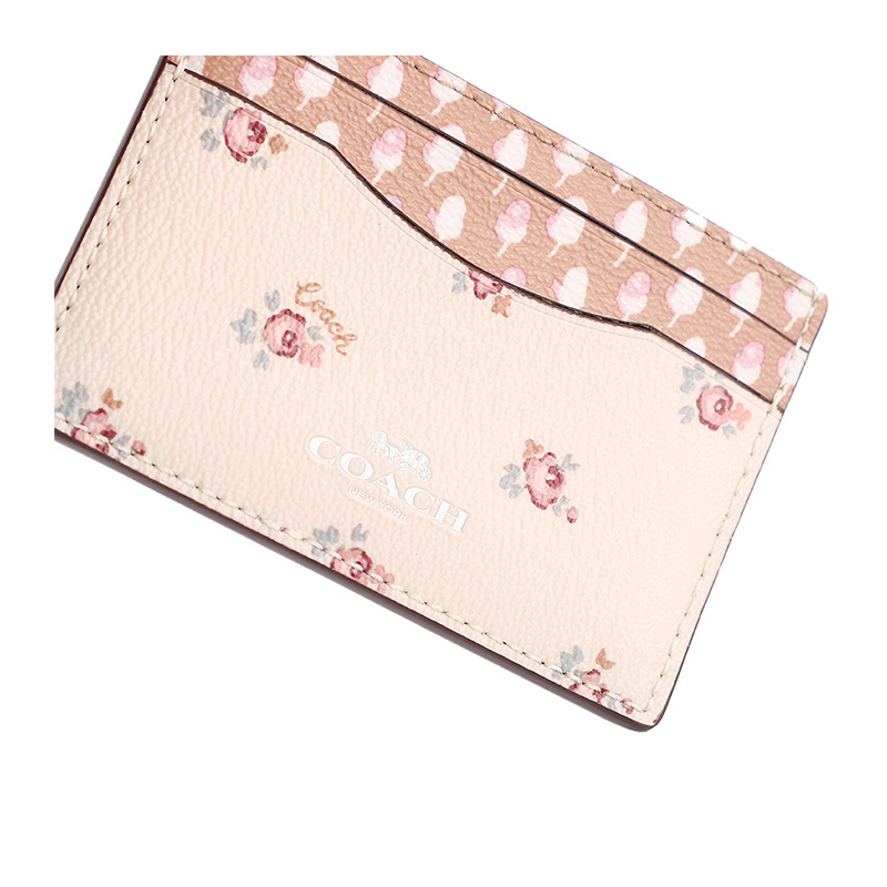 COACH 蔻驰 奢侈品 欧美时尚短款女士钱包粉色印花皮革卡包卡夹