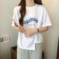 [2.5折价53元]唐狮夏季女圆领前胸字母短款短袖T恤简约学院风