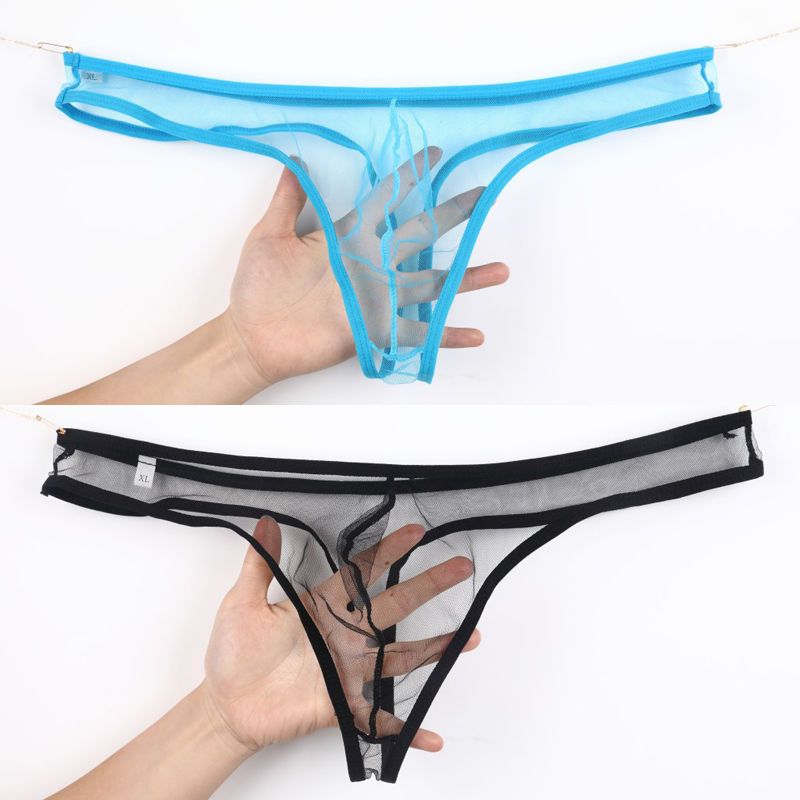 不怕闷男士全透明丁字裤网纱超薄性感透视囊袋露臀情趣骚细网眼夏