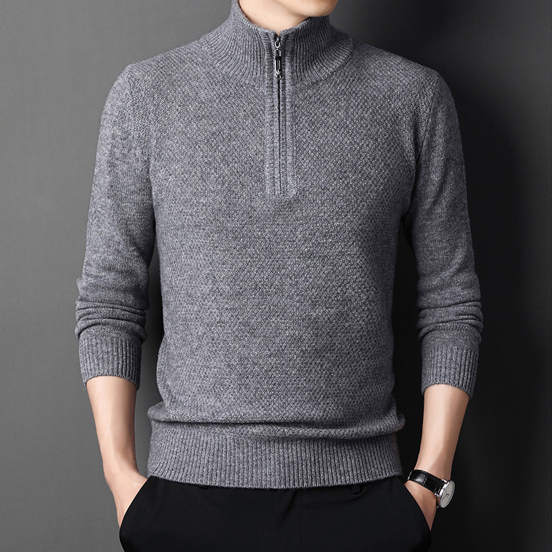免费试穿羊绒衫男中年春秋装半高领拉链纯山羊绒保暖加厚男士针织衫羊毛衫毛衣品牌毛衣男商务休闲大码毛线衣正品 12153浅灰 185/100A