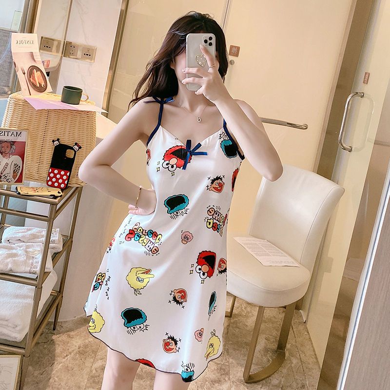 睡裙女冰丝吊带裙带胸垫性感睡衣夏季无袖吊带背心外穿家居服女