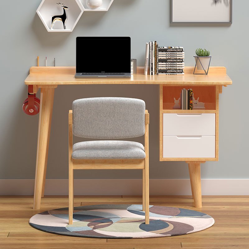 一米色彩 实木书桌 北欧网红电脑桌学生学习桌办公桌家用卧室小户型简约现代INS风带抽屉桌子高清大图