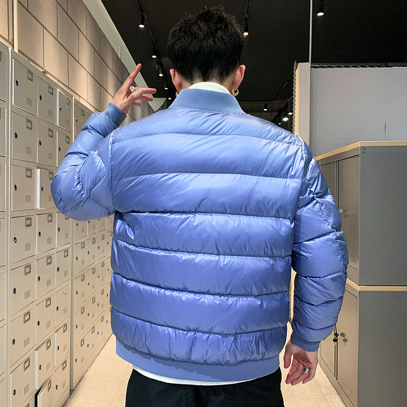 newlake小清新天蓝色羽绒服男高中生保暖棒球服潮牌外套立领赛车服