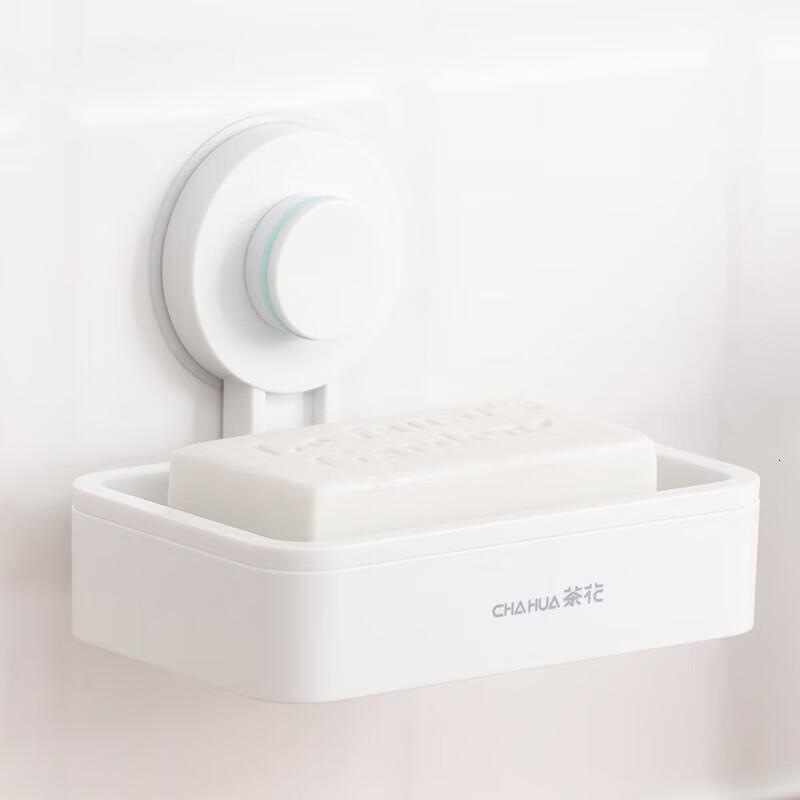 茶花(CHAHUA) 肥皂盒 香皂盒肥皂架 吸壁式免打孔无痕肥皂架壁挂式 白色 1只装