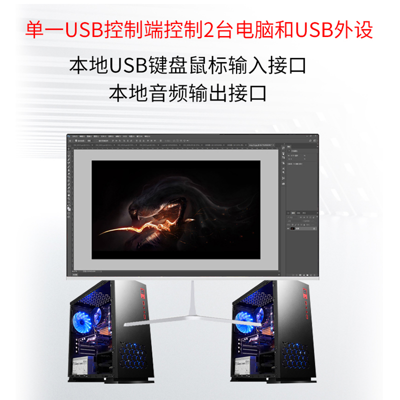 莱姆科思(lemxnet)LK-102M KVM切换器2口HDMI视频两进一出USB线机一体热键切换