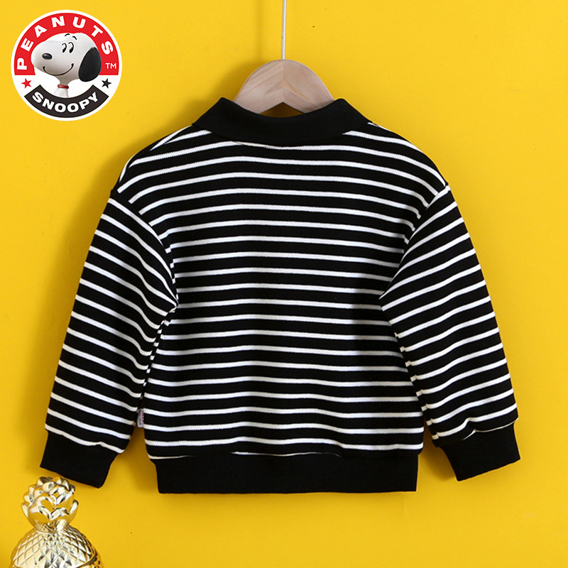 史努比(SNOOPY)儿童休闲印花卫衣春款翻领童装洋气男女童宝宝条纹卡通衣服潮AG022