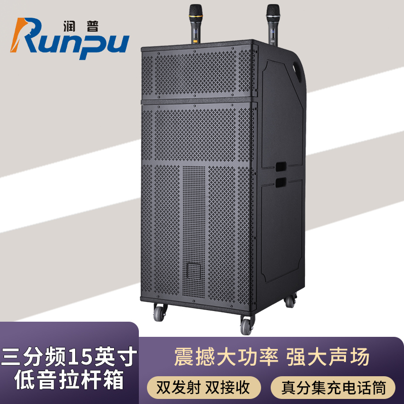 润普Runpu会议扩声拉杆音箱三分频15英寸低音野外作训户外扩音带话筒专业拉杆音响音箱RP-S-ZLG15高清大图
