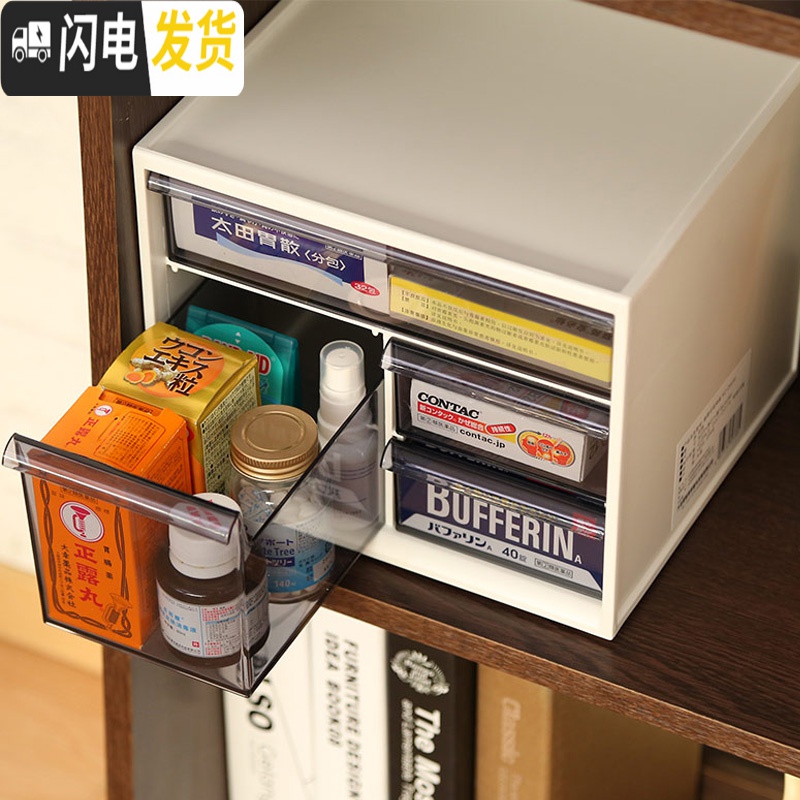 三维工匠抽屉式桌面收纳盒透明塑料化妆品整理盒办公桌文具储物盒小收纳箱高清大图