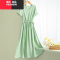 YIBUSHENG2024新款时尚棉绸季连衣裙系带纯色短袖小个子人造棉中长大摆裙
