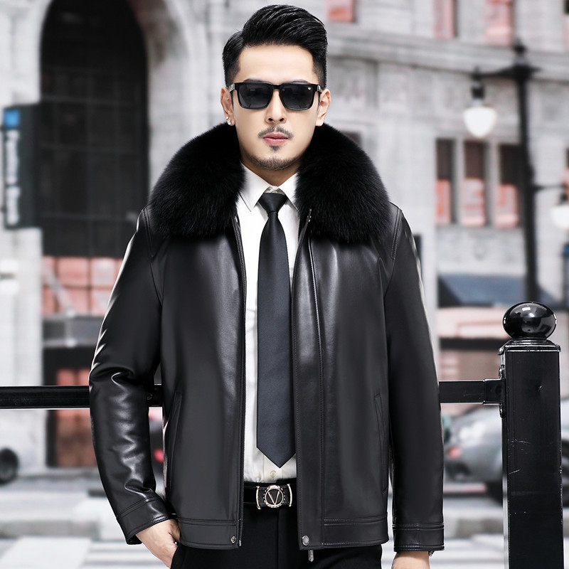 欧卡奥品牌真皮皮衣男海宁羊皮金貂皮草冬季男水貂内胆男士外套