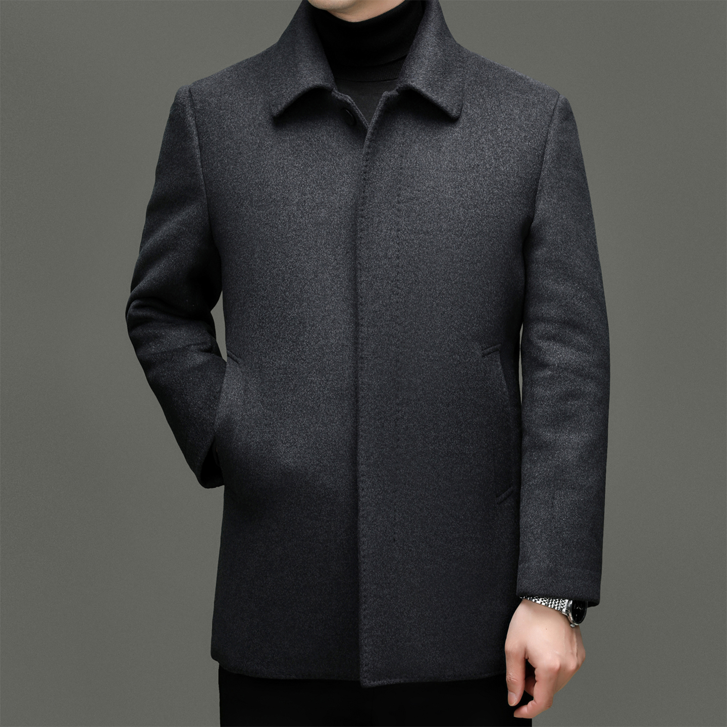 爸爸毛呢羽绒服男士2025新款冬季加厚短款中老年人羊毛呢大衣冬装外套毛呢大衣男中长款冬季爸爸装羊毛呢子外套保暖鸭绒羽绒服高清大图